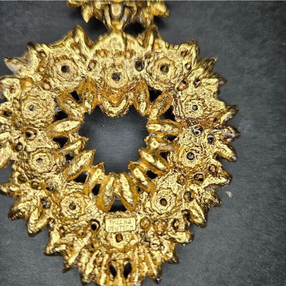 Vintage Thelma Deutsch Signed Large Rhinestone Open Heart Clip Dangle Earrings - Picture 10 of 12